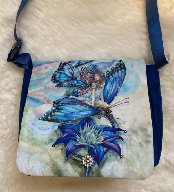 Fairy Riding Blue Butterfly Crossbody Bag
