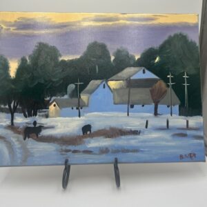 Beautiful Barn in Snow Oil Painting